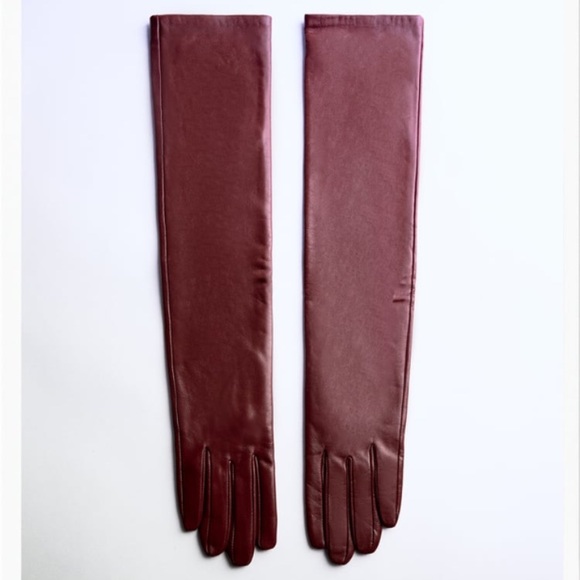 Zara 100% genuine leather red long opera gloves